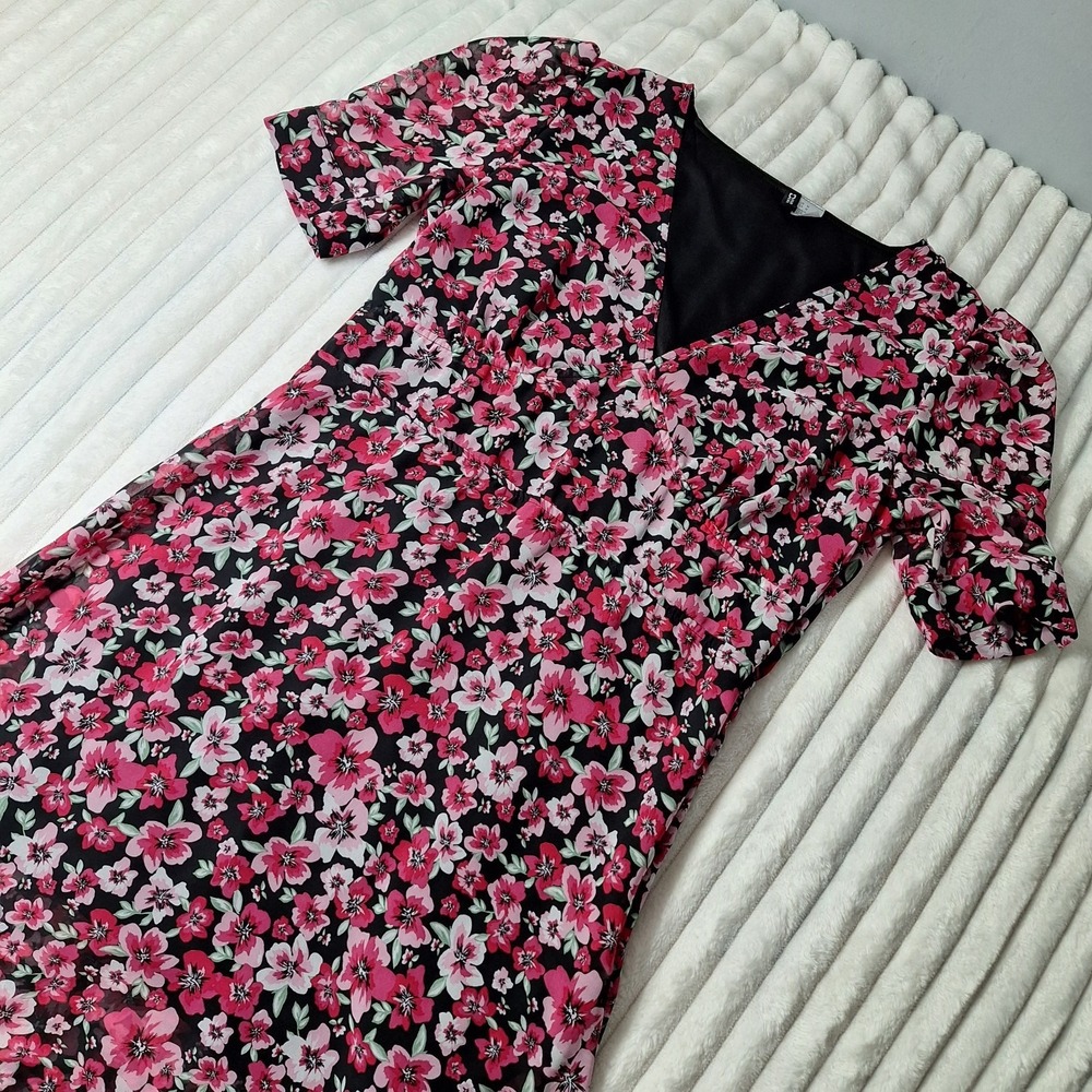 Baby Doll Puffed Sleeve‎ Vneck Chiffon 90's Y2K Maxi Dress Womens M Floral